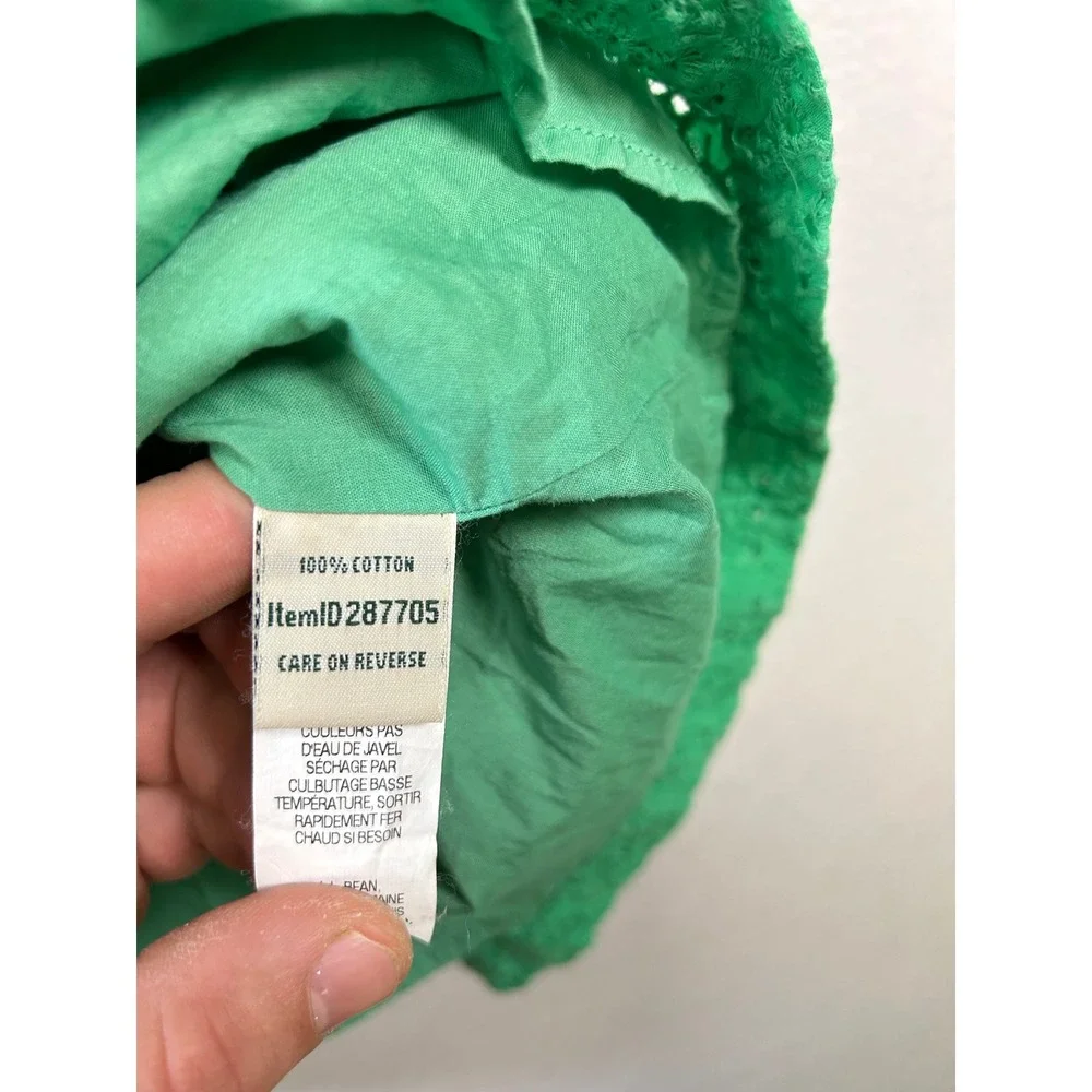 LLBean‎ Green Eyelet V Neck Sleeveless A Line Dress Size 4